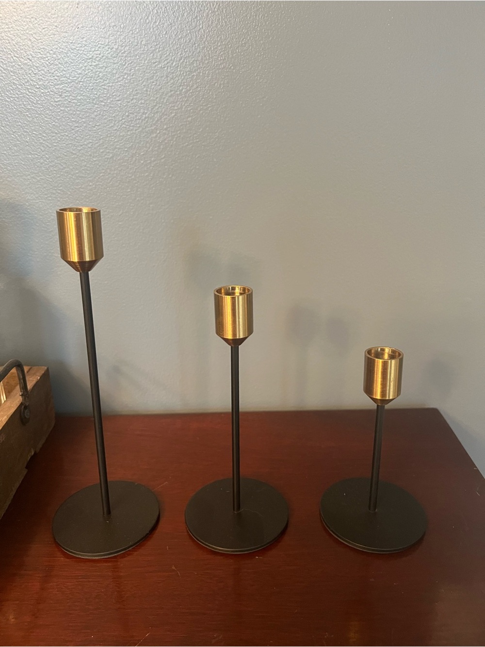 Set of 3 Black and Gold Metal Candle Holders